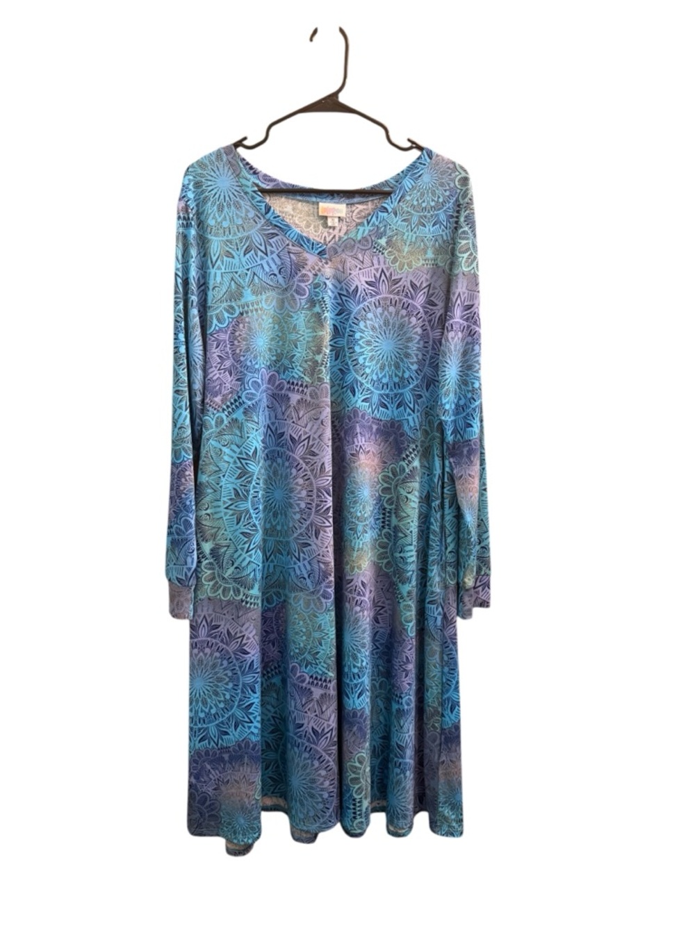 LulaRoe Emily Blue/Purple Mandala V-Neck Long Sleeve Dress
